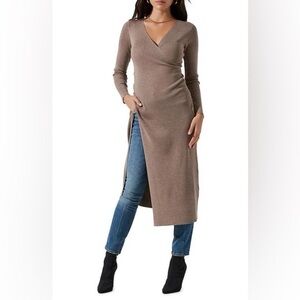 ASTR Taupe Cross Front High Slit Long Sweater Size S